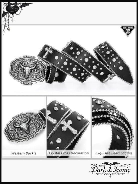 Cowgirl Rhinestone Western Buckle Belt Unisex PU Leather Detachable main image 5